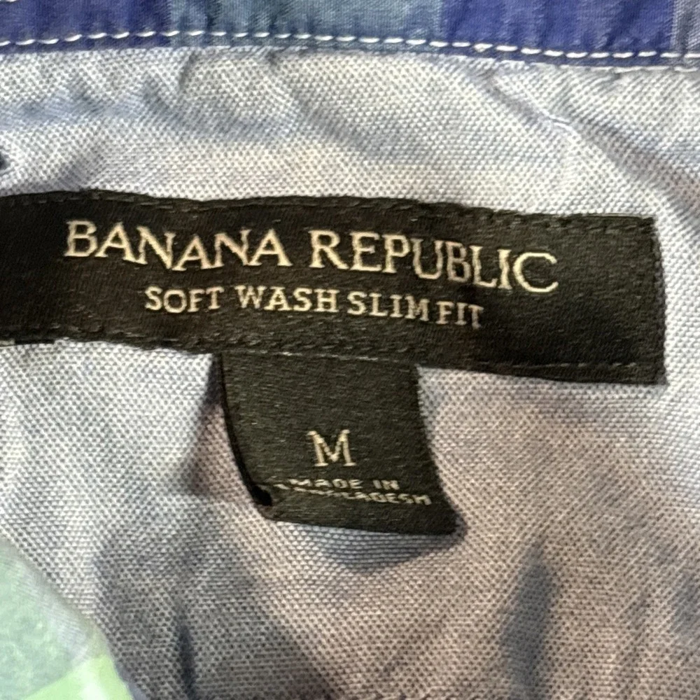 Banana‎ Republic Slim Fit Button Shirt M Blue Green Plaid Mens